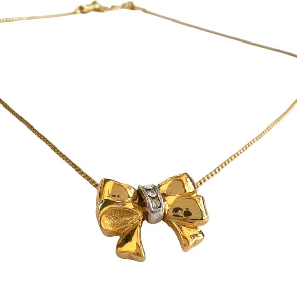 Yves Saint Laurent Gold and Rhinestone Bow Necklace - Picture 5 of 14